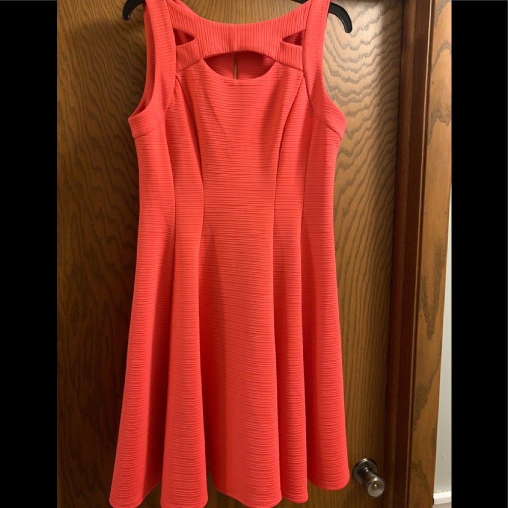 Coral, fit and flare dress